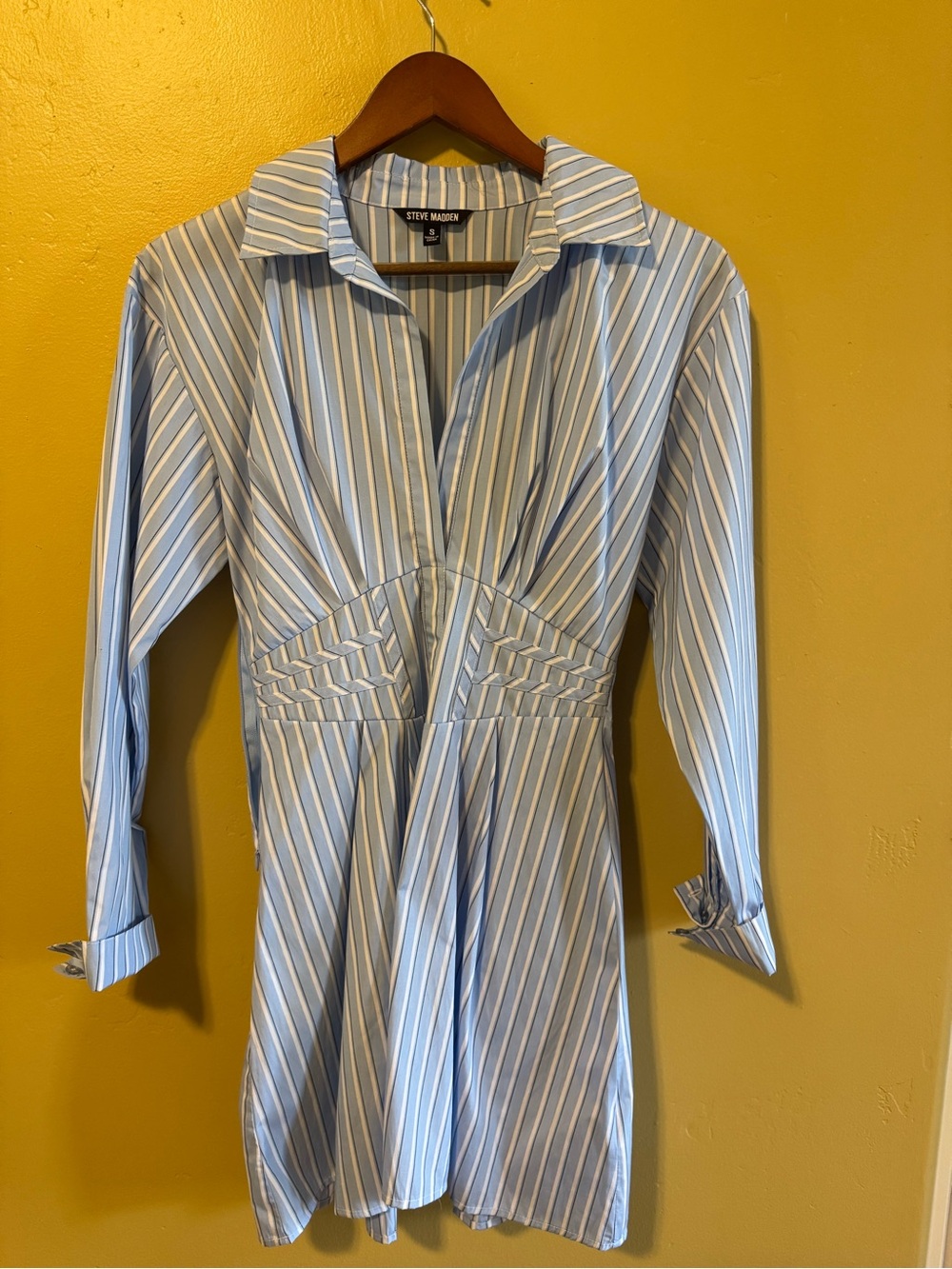 Steve Madden Light Blue and White Striped Long Sleeve Shirt Dress